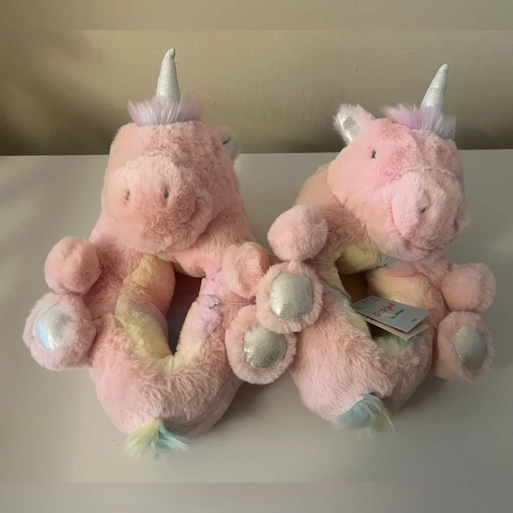 Pink Unicorn Plush Slippers